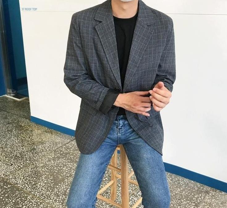Stylish Plaid Casual Blazer Jacket