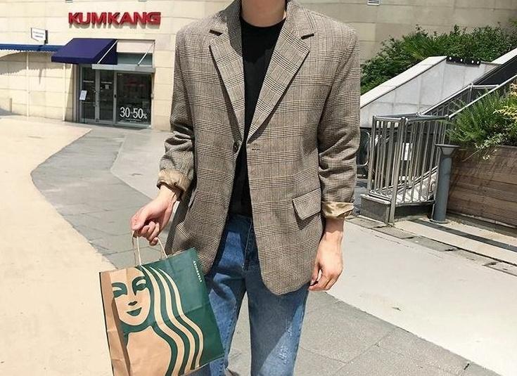 Stylish Plaid Casual Blazer Jacket