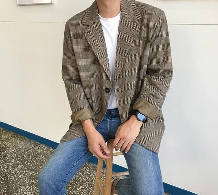 Stylish Plaid Casual Blazer Jacket