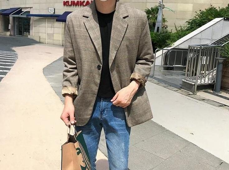 Stylish Plaid Casual Blazer Jacket