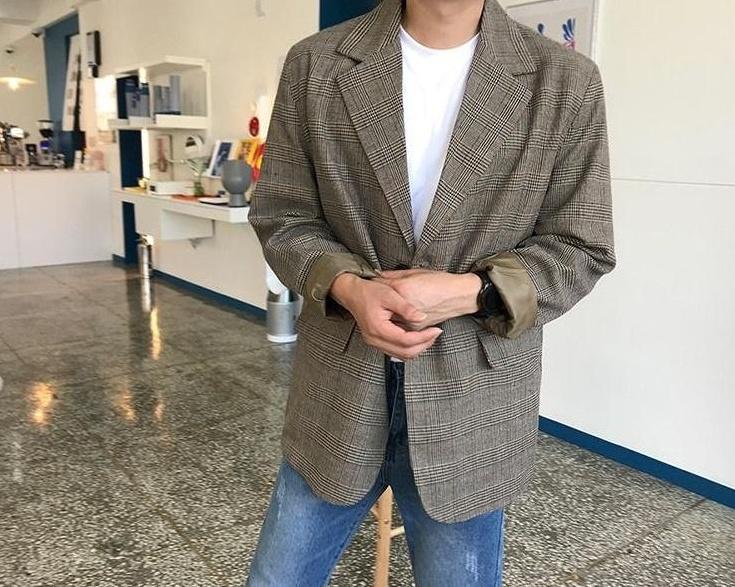 Stylish Plaid Casual Blazer Jacket