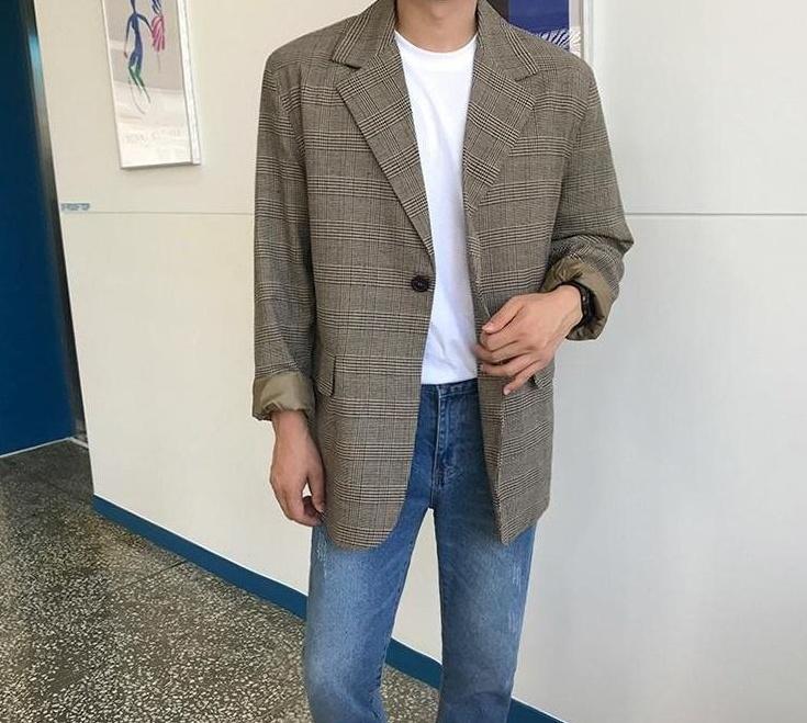 Stylish Plaid Casual Blazer Jacket