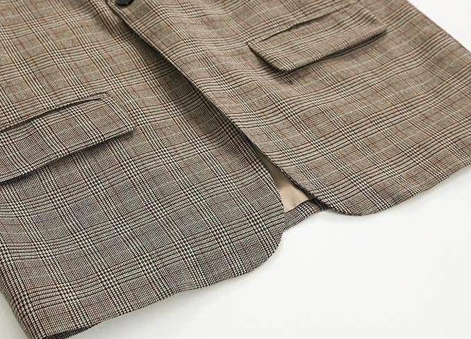 Stylish Plaid Casual Blazer Jacket