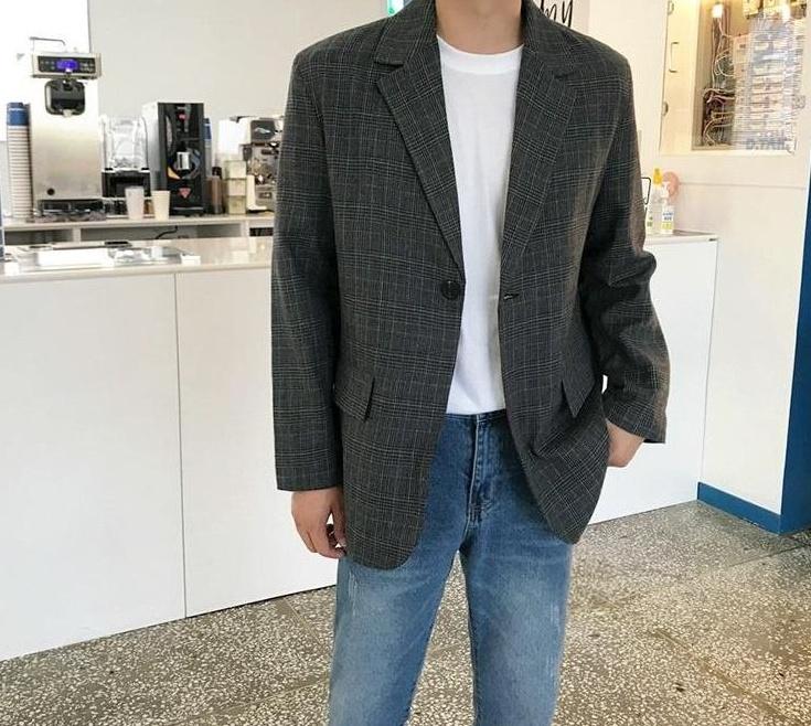Stylish Plaid Casual Blazer Jacket