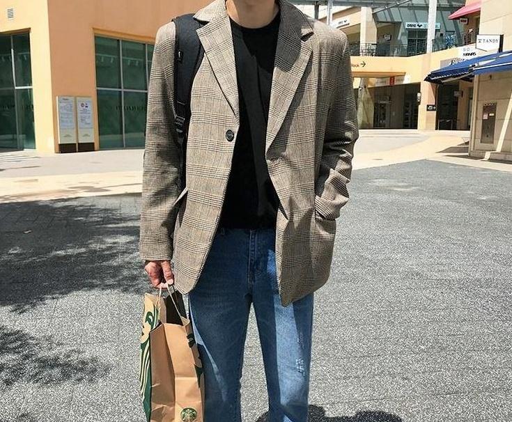 Stylish Plaid Casual Blazer Jacket