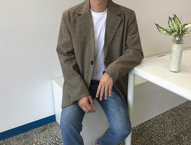 Stylish Plaid Casual Blazer Jacket