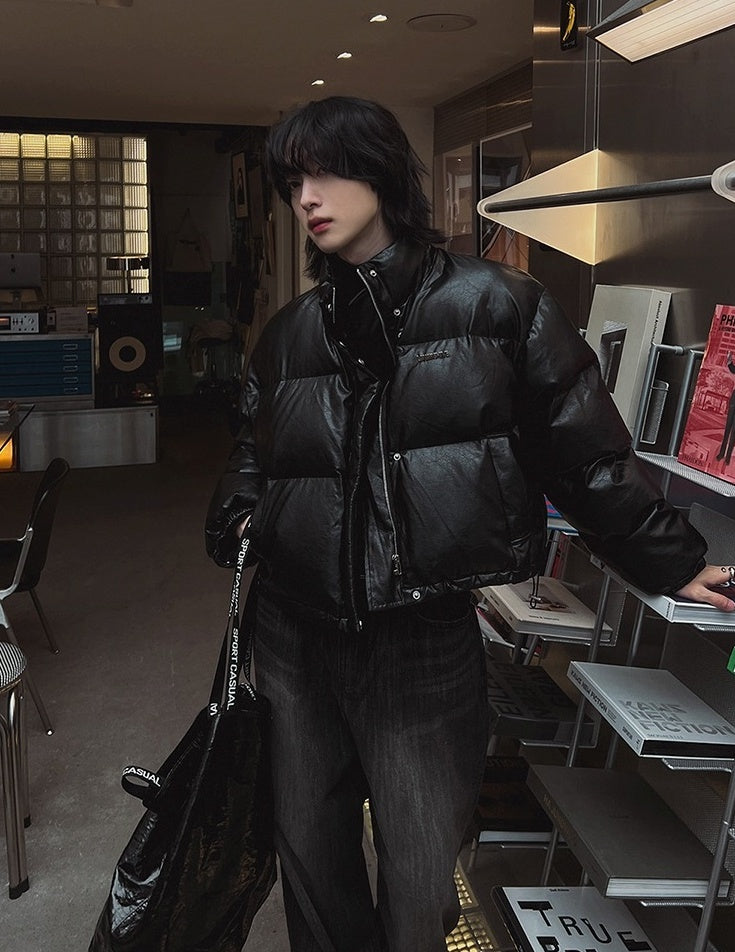 Stylish Pu Leather Short Winter Jacket