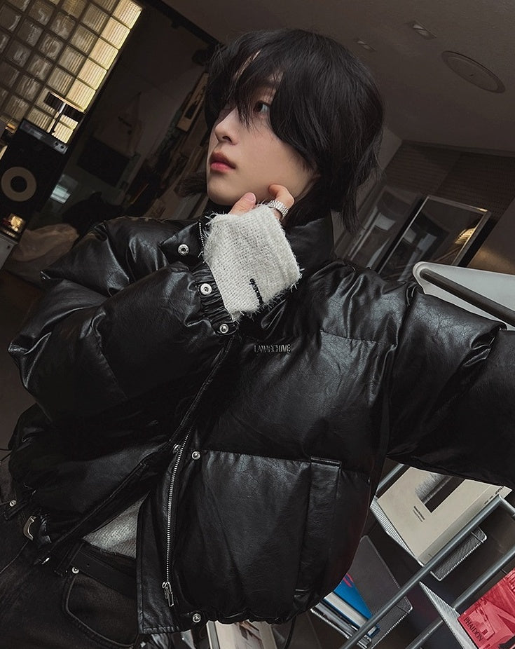 Stylish Pu Leather Short Winter Jacket