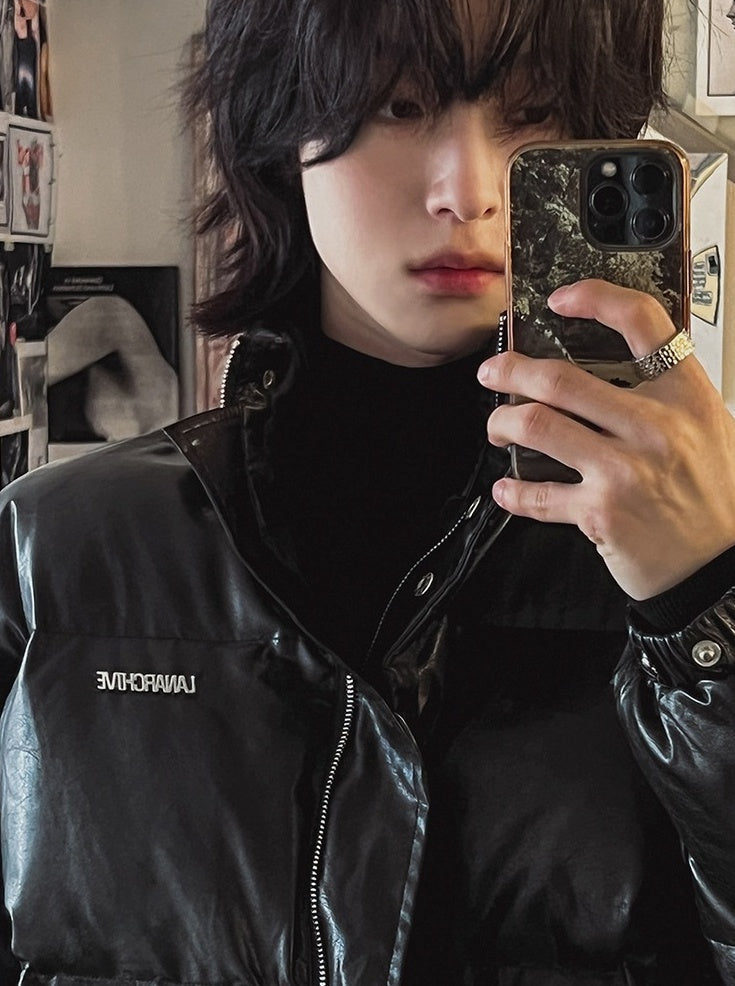 Stylish Pu Leather Short Winter Jacket