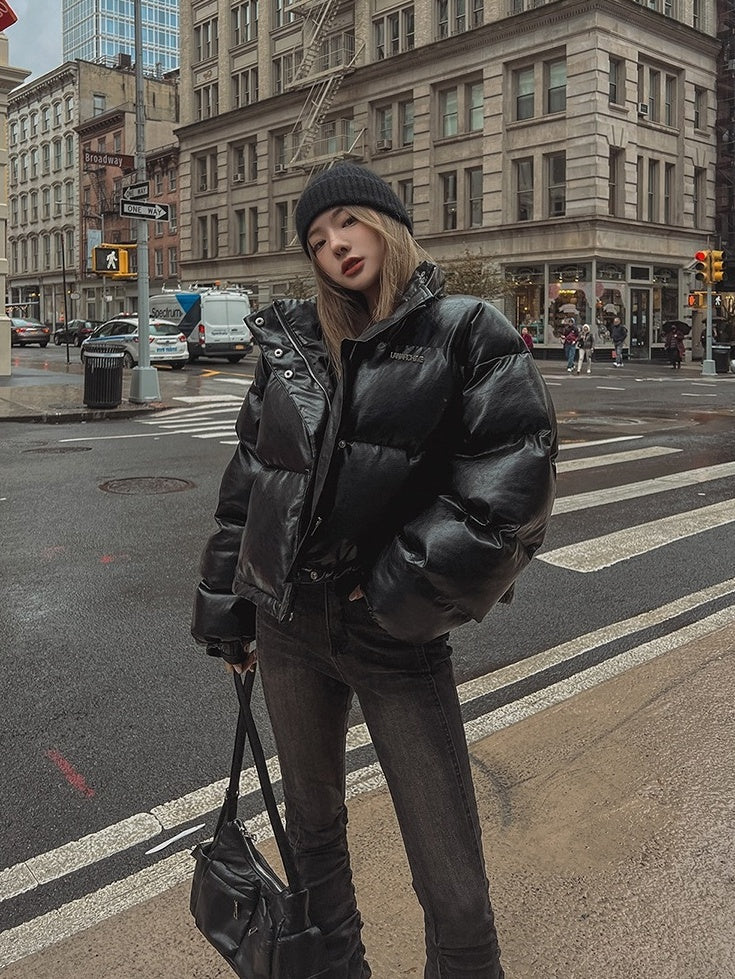 Stylish Pu Leather Short Winter Jacket