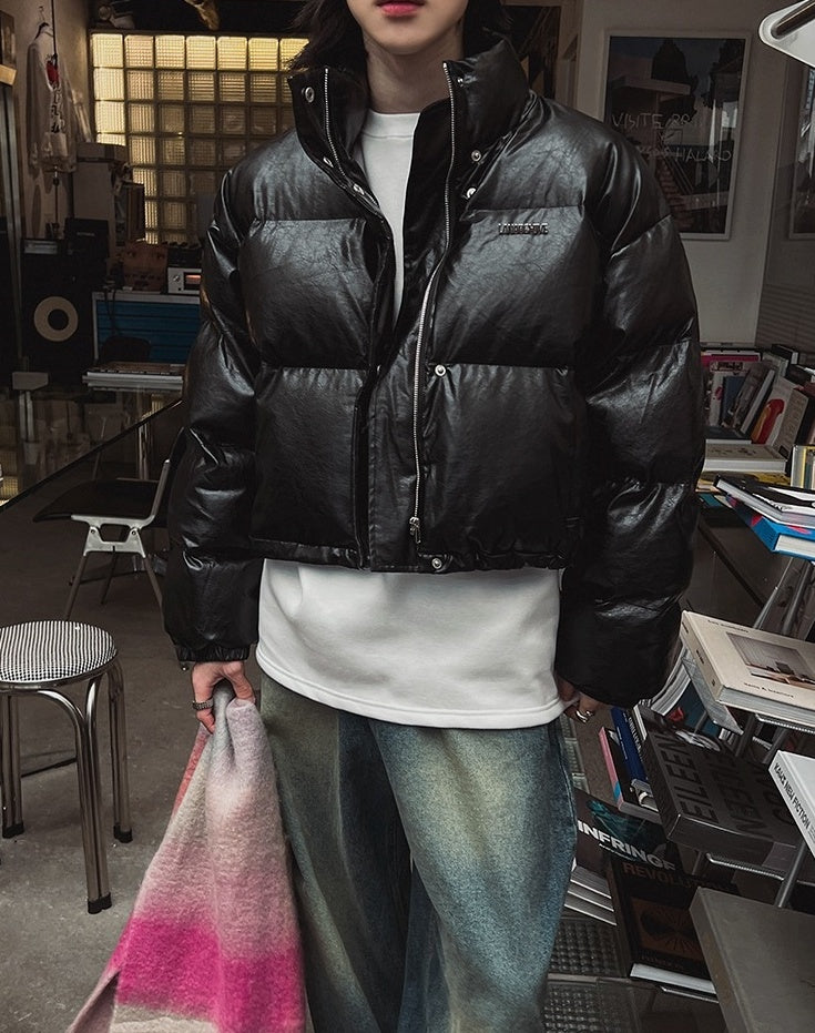 Stylish Pu Leather Short Winter Jacket