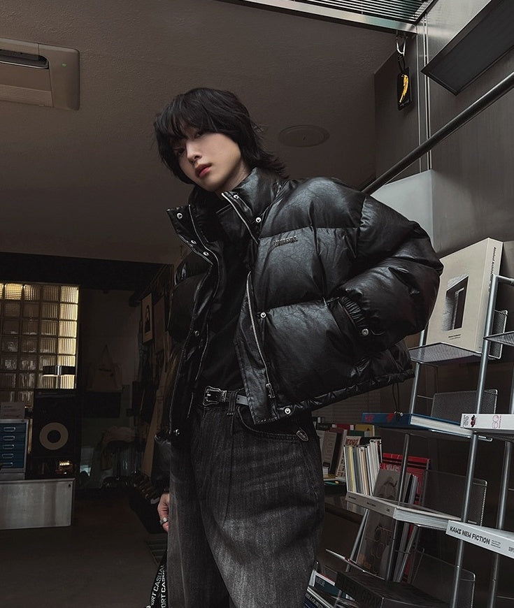 Stylish Pu Leather Short Winter Jacket
