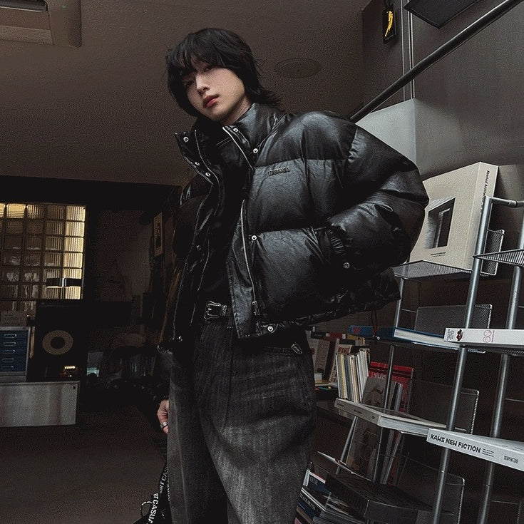 Stylish Pu Leather Short Winter Jacket