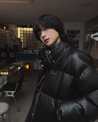Stylish Pu Leather Short Winter Jacket
