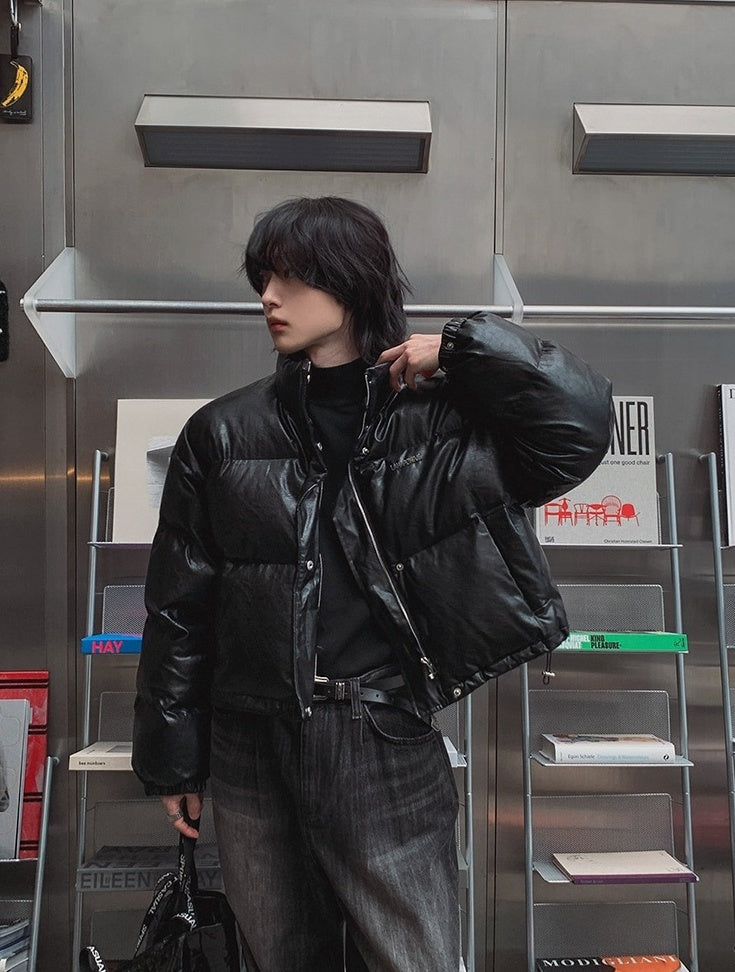 Stylish Pu Leather Short Winter Jacket