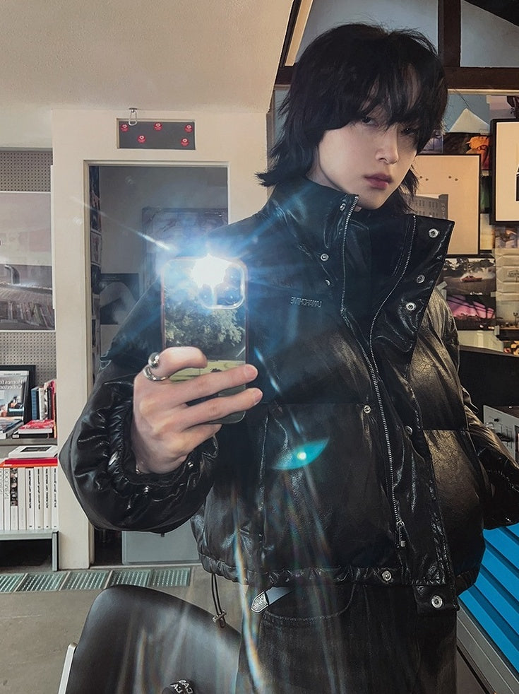 Stylish Pu Leather Short Winter Jacket