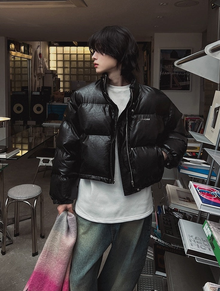 Stylish Pu Leather Short Winter Jacket