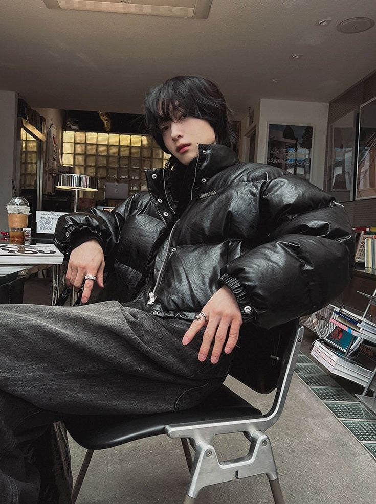 Stylish Pu Leather Short Winter Jacket