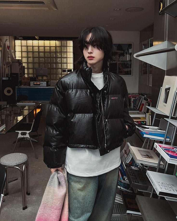 Stylish Pu Leather Short Winter Jacket