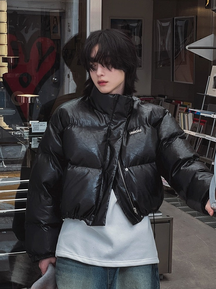 Stylish Pu Leather Short Winter Jacket
