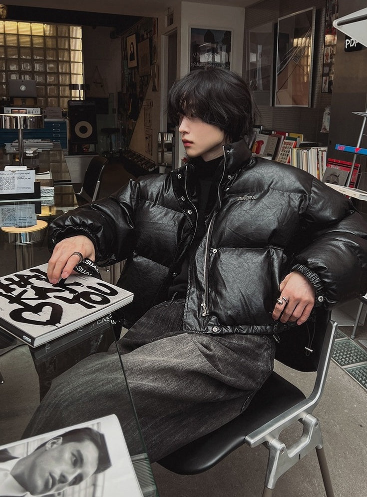 Stylish Pu Leather Short Winter Jacket