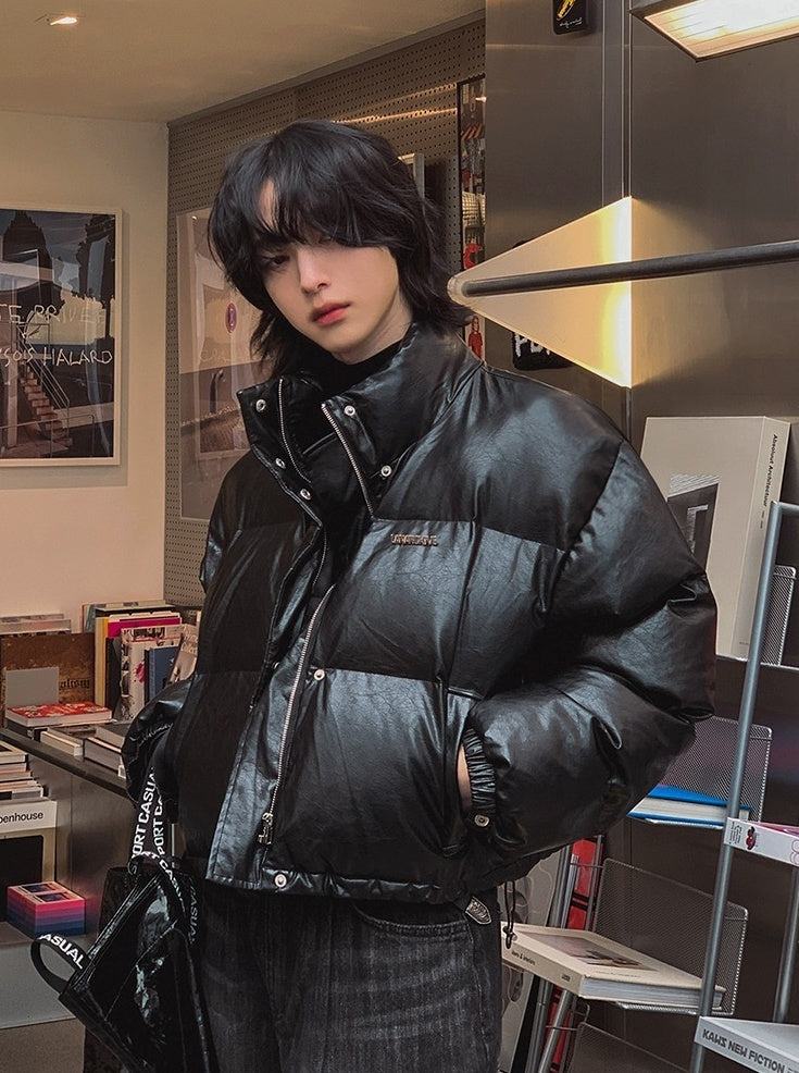 Stylish Pu Leather Short Winter Jacket