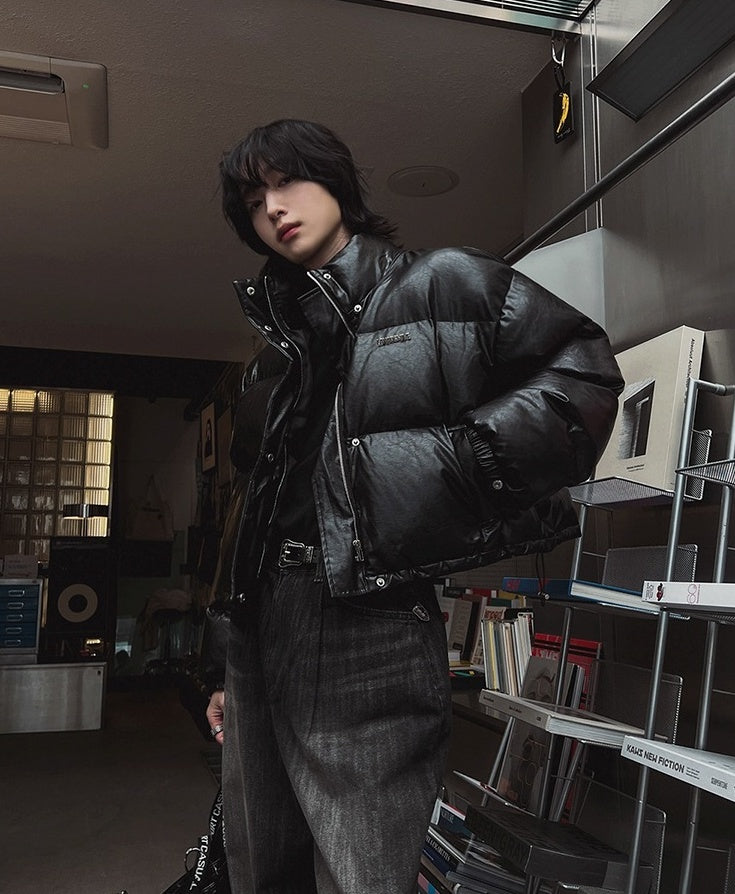 Stylish Pu Leather Short Winter Jacket