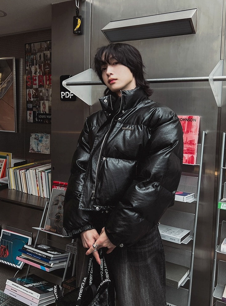 Stylish Pu Leather Short Winter Jacket