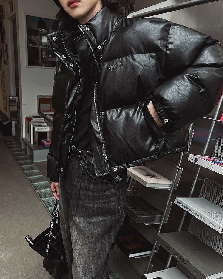 Stylish Pu Leather Short Winter Jacket