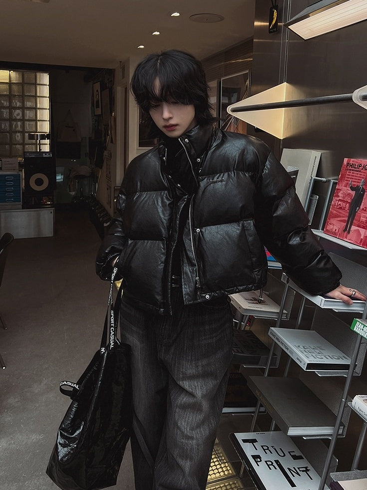 Stylish Pu Leather Short Winter Jacket