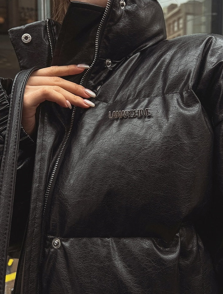Stylish Pu Leather Short Winter Jacket