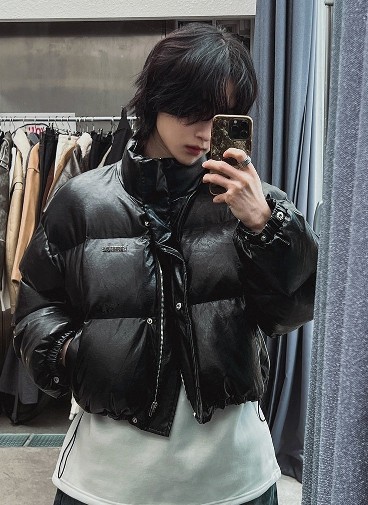 Stylish Pu Leather Short Winter Jacket