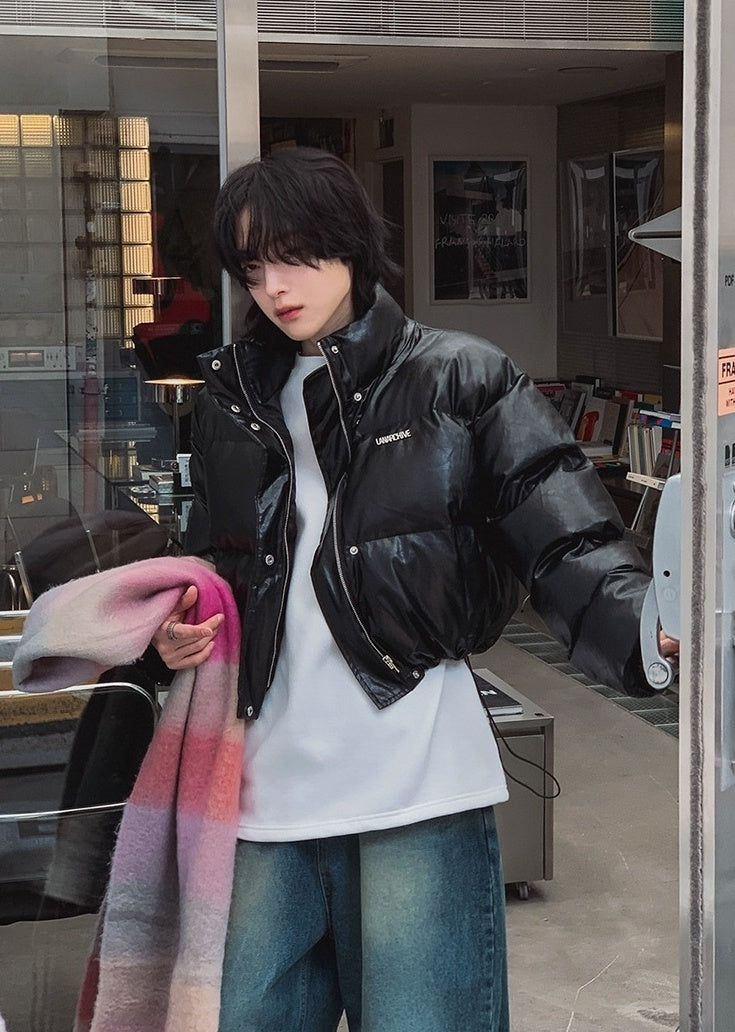 Stylish Pu Leather Short Winter Jacket