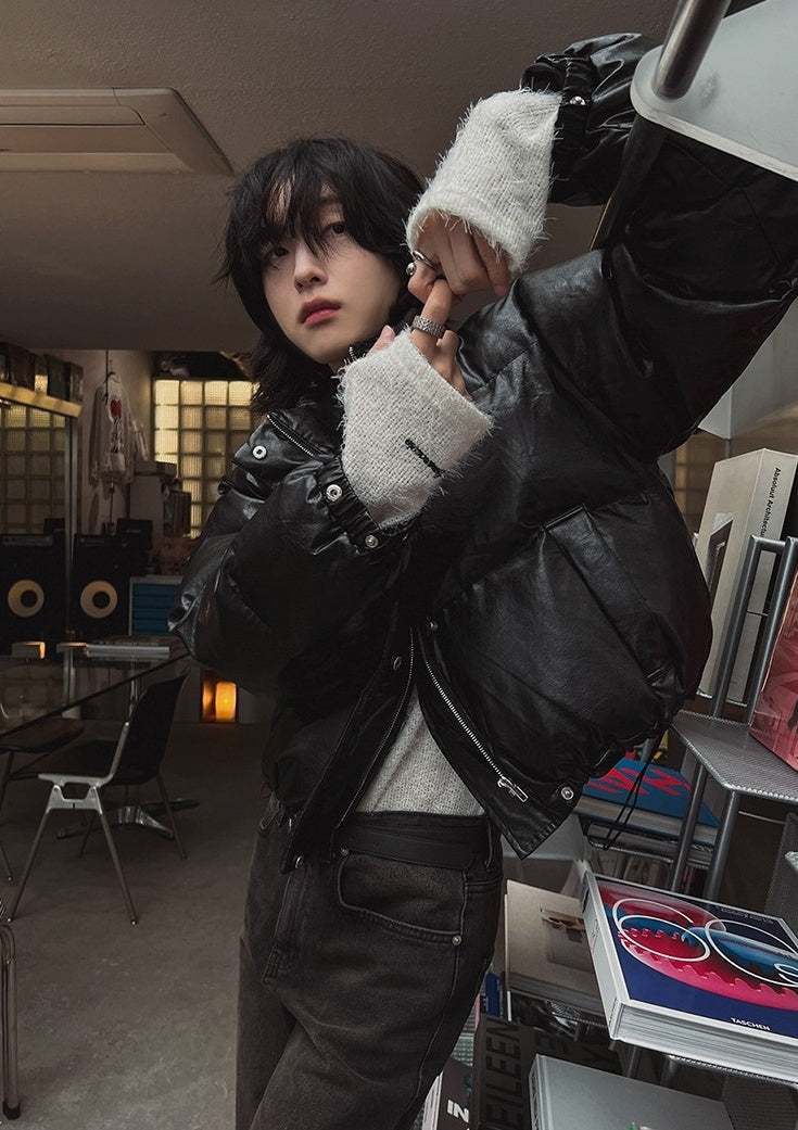 Stylish Pu Leather Short Winter Jacket