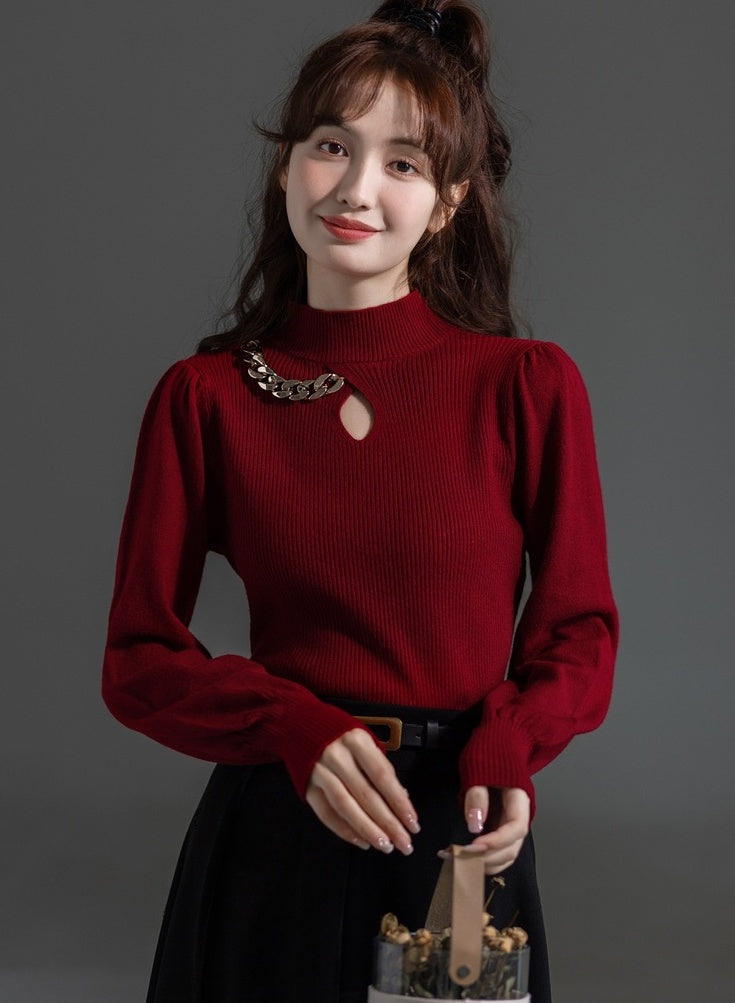 Stylish Red High Neck Sweater