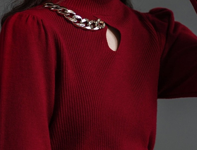 Stylish Red High Neck Sweater