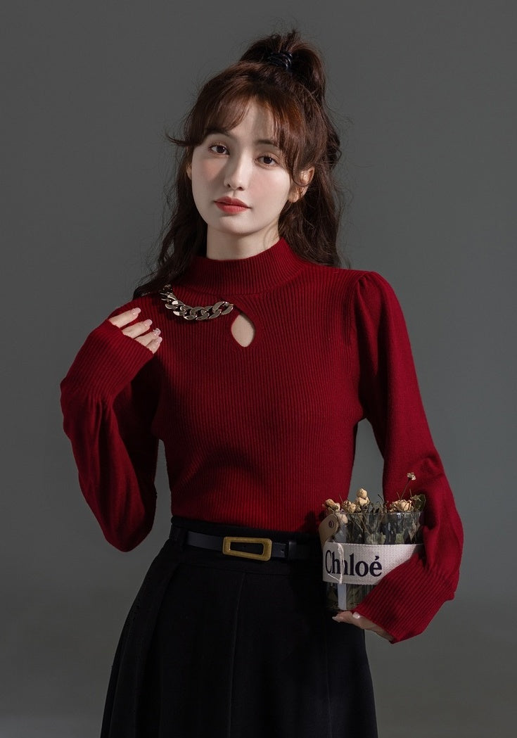 Stylish Red High Neck Sweater