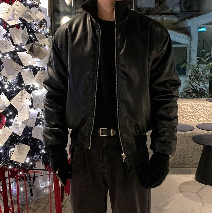 Stylish Short Pu Leather Winter Jacket