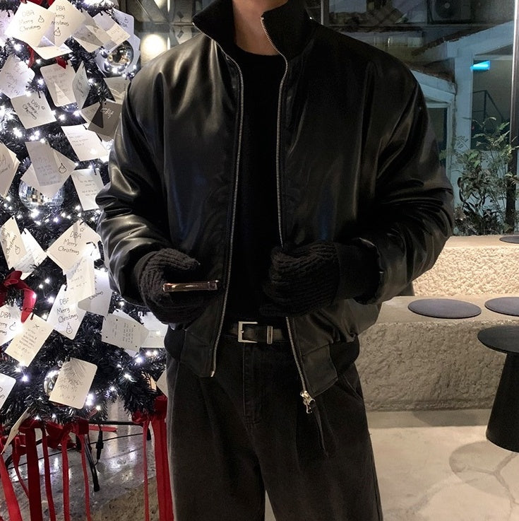 Stylish Short Pu Leather Winter Jacket