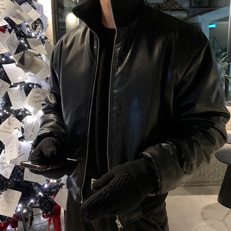 Stylish Short Pu Leather Winter Jacket