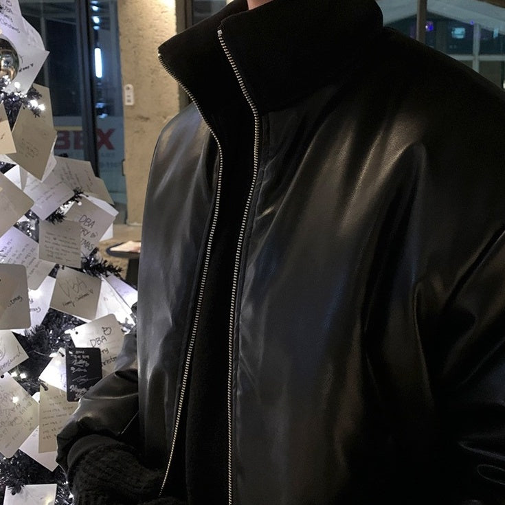 Stylish Short Pu Leather Winter Jacket
