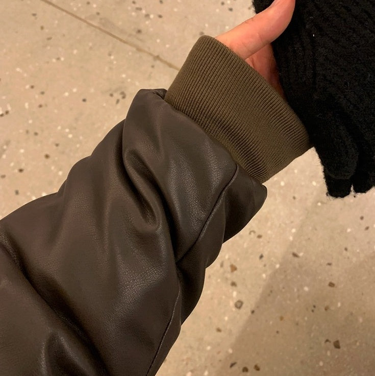 Stylish Short Pu Leather Winter Jacket