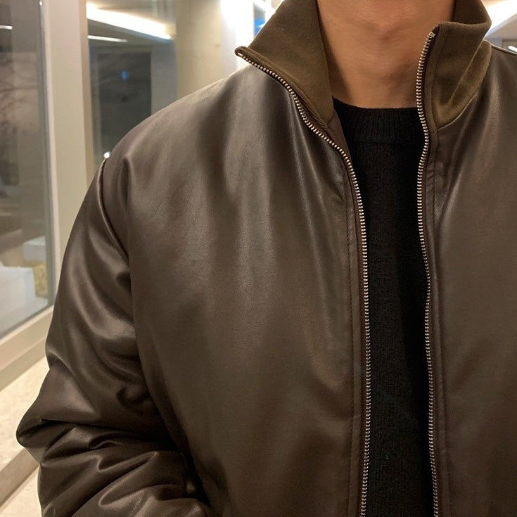 Stylish Short Pu Leather Winter Jacket