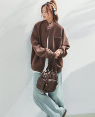 Stylish Stand Collar Air Layer Sweatshirt Jacket