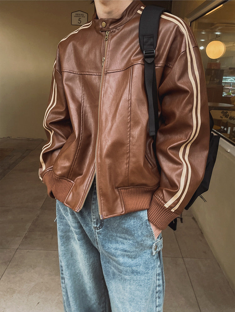 Stylish Stand Collar Biker Jacket