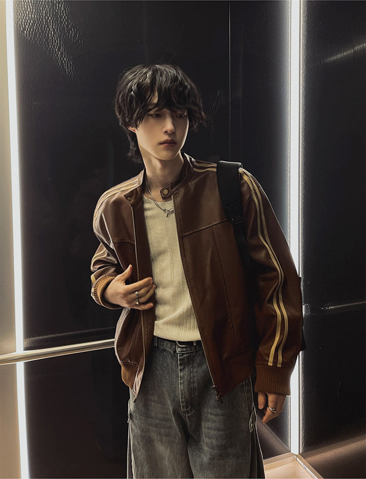 Stylish Stand Collar Biker Jacket