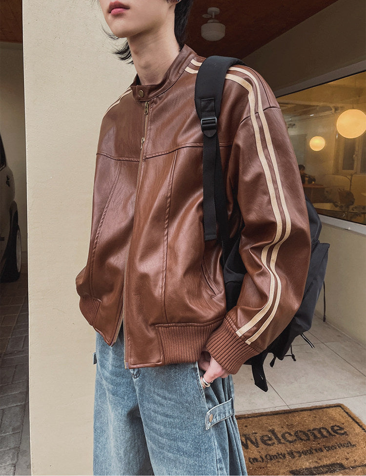 Stylish Stand Collar Biker Jacket