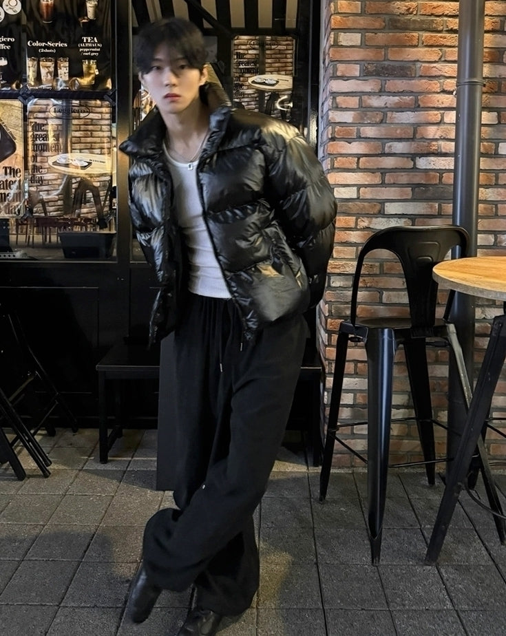Stylish Stand Collar Glossy Short Jacket
