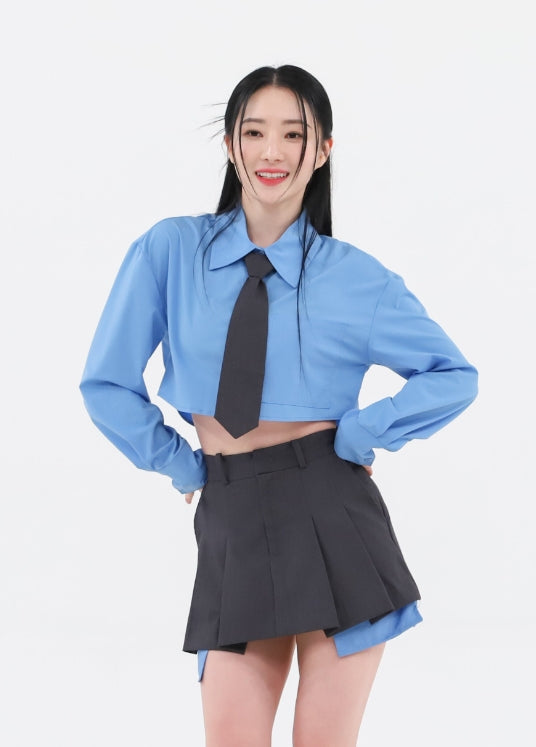 Blue Cropped Button-Up Shirt