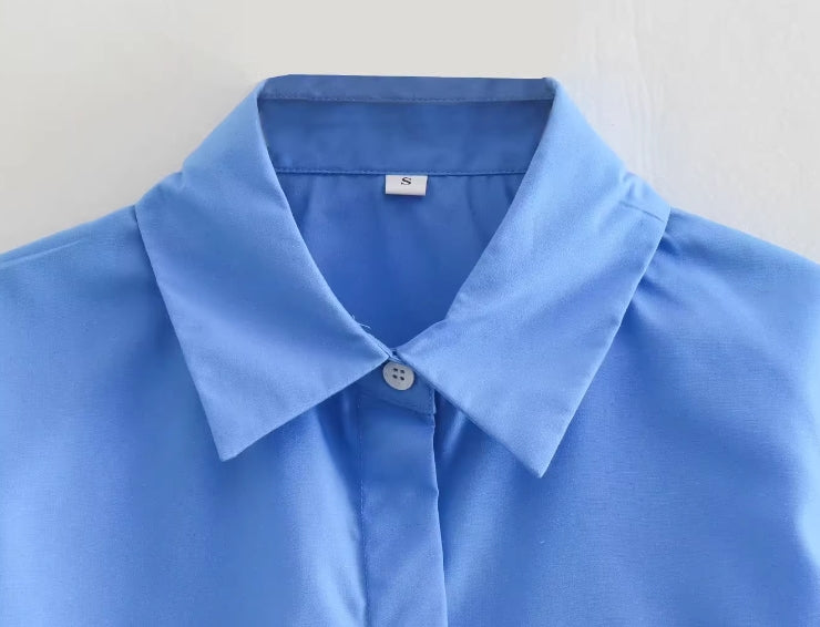 Blue Cropped Button-Up Shirt